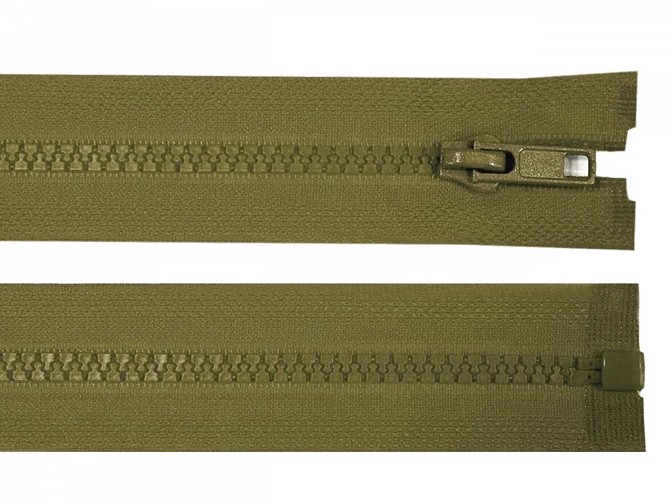 KHAKI * Kostěný zip délka 55 cm - bundový
