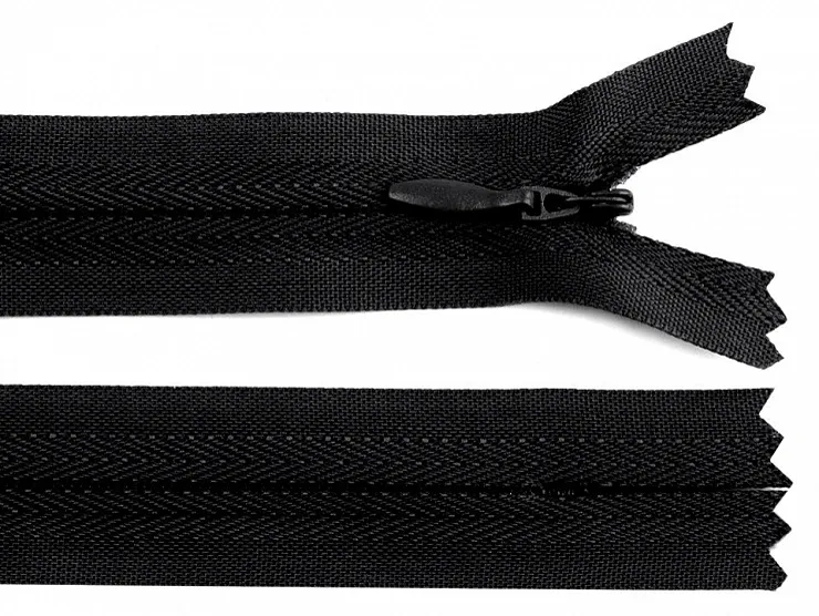 ČERNÁ * Spirálový zip délka 70 cm - bundový-skrytý