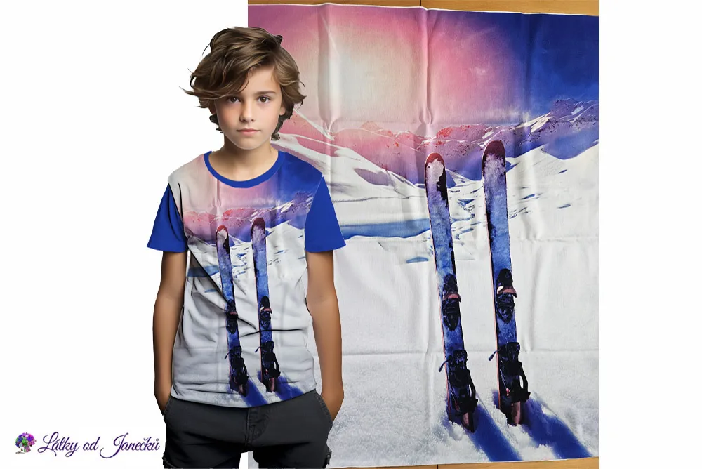 Bavlněný úplet TOP 180g - PANEL L 70 cm - Lyže