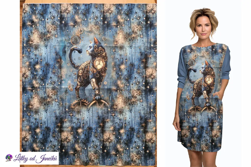 Teplákovina 240g - PANEL XL 100 cm - steampank kočka
